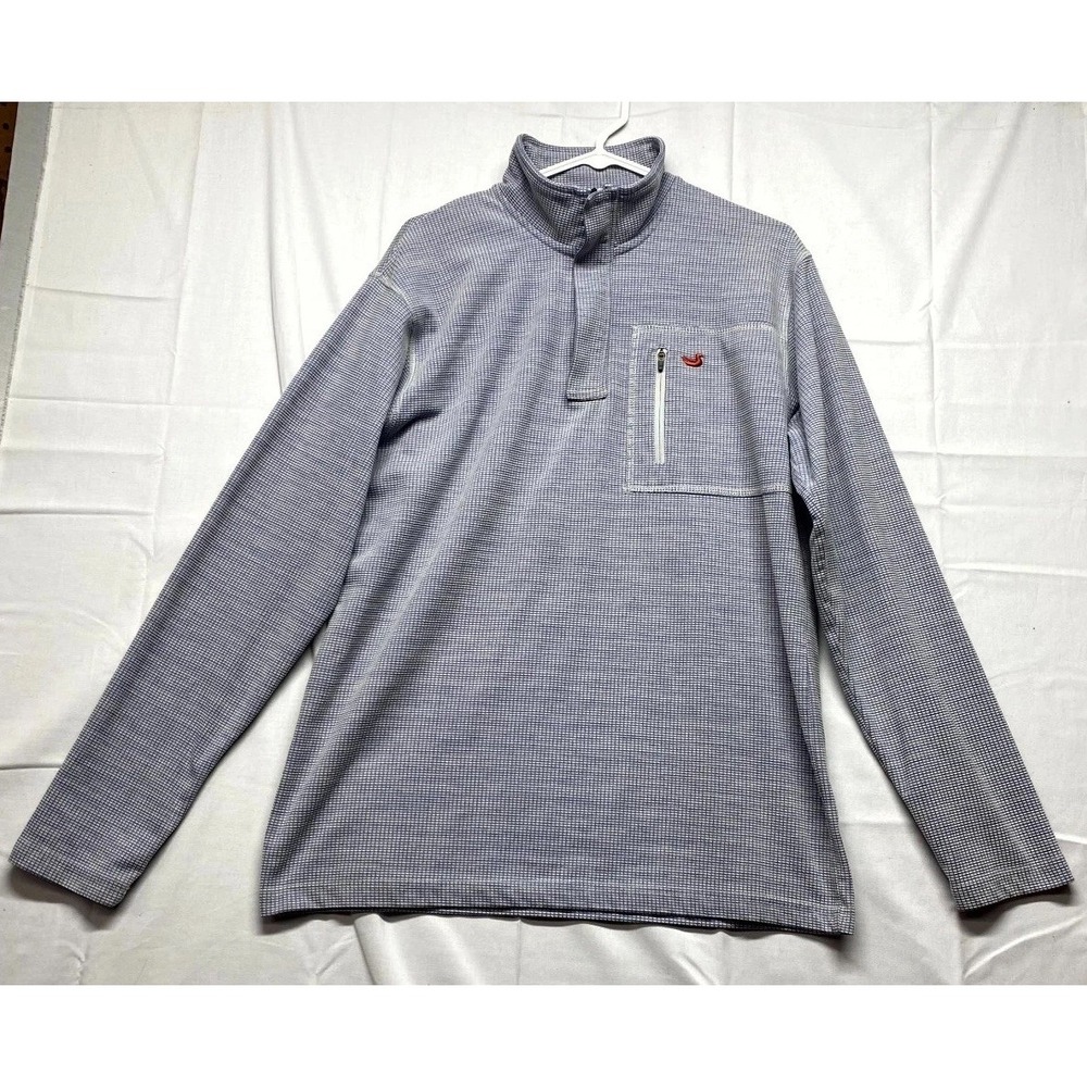Southern Marsh FieldTec Contour Sweater Mens Blue White Plaid logo Quarter Zip M
